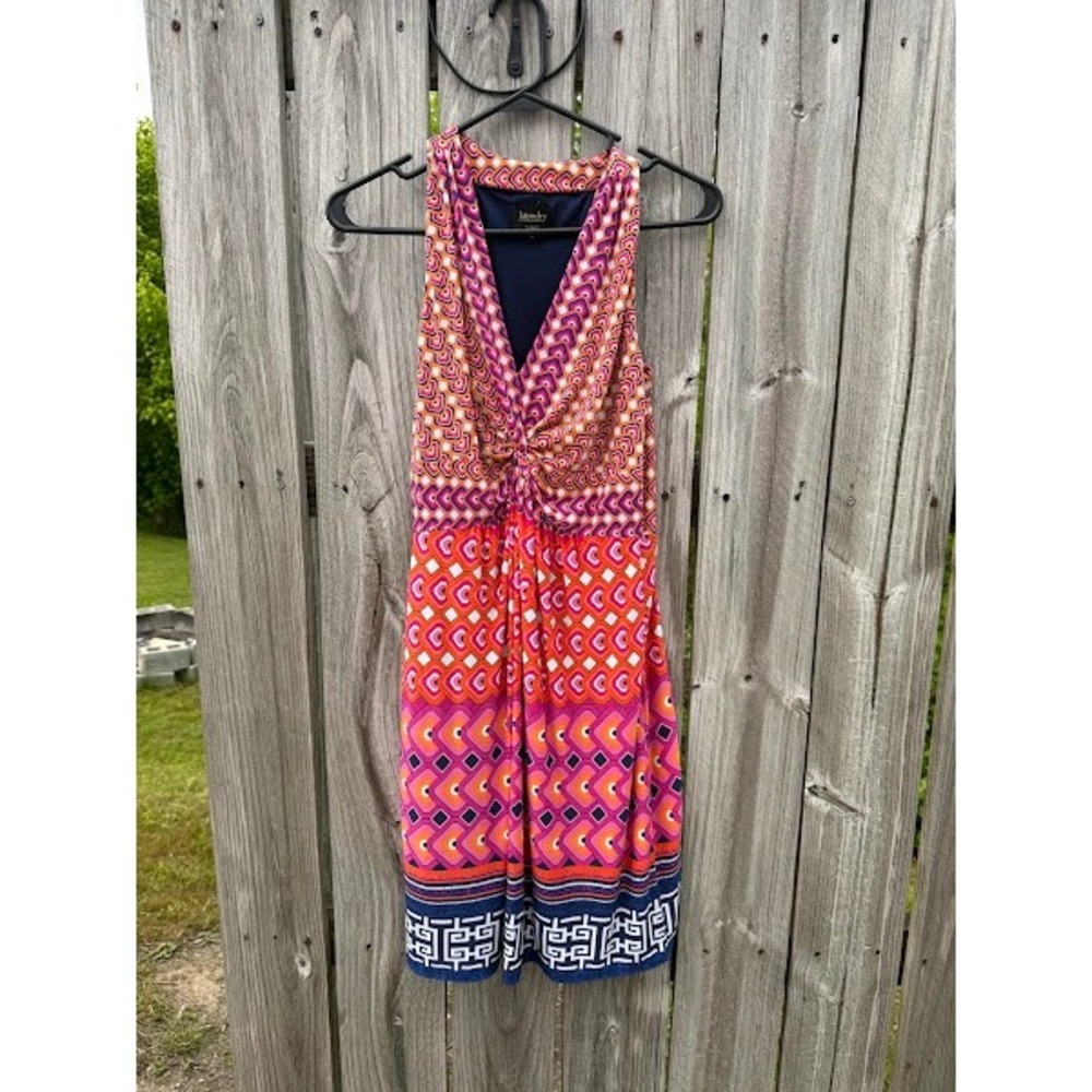 Laundry by Shelli Segal Geometric Print V-Neck Twist Front Sheath Dress Orange 6